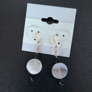 Dangling Earrings with Gray and Black Glass Beads
